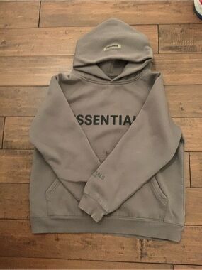 Essentials Men's Hoodie in Taupe with Black Logo